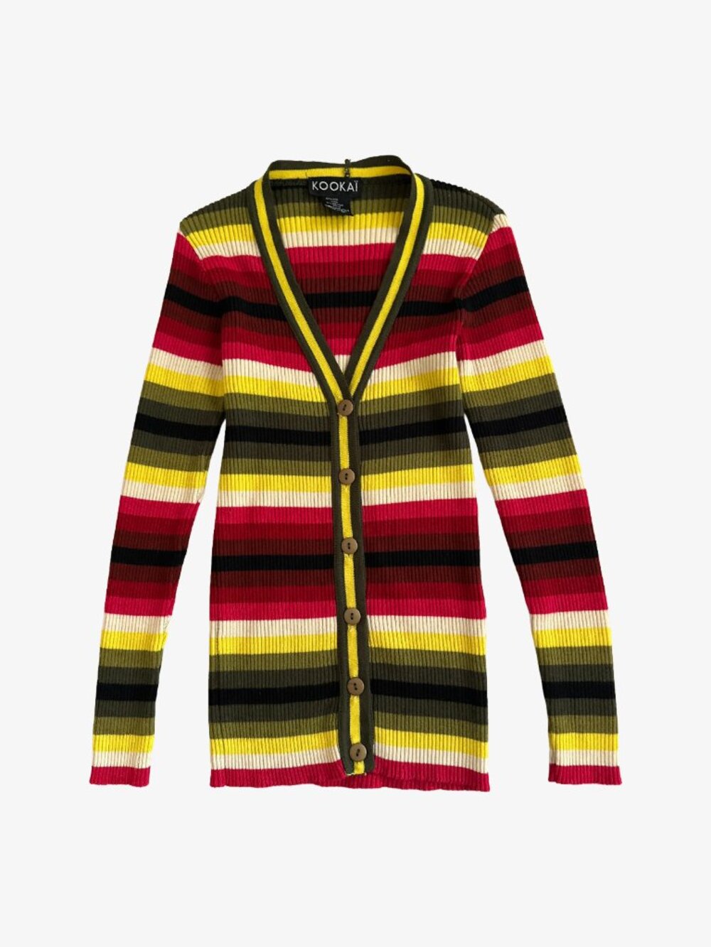 Vintage 90's Multicolor Striped Button-Up Knit Cardigan by Kookai